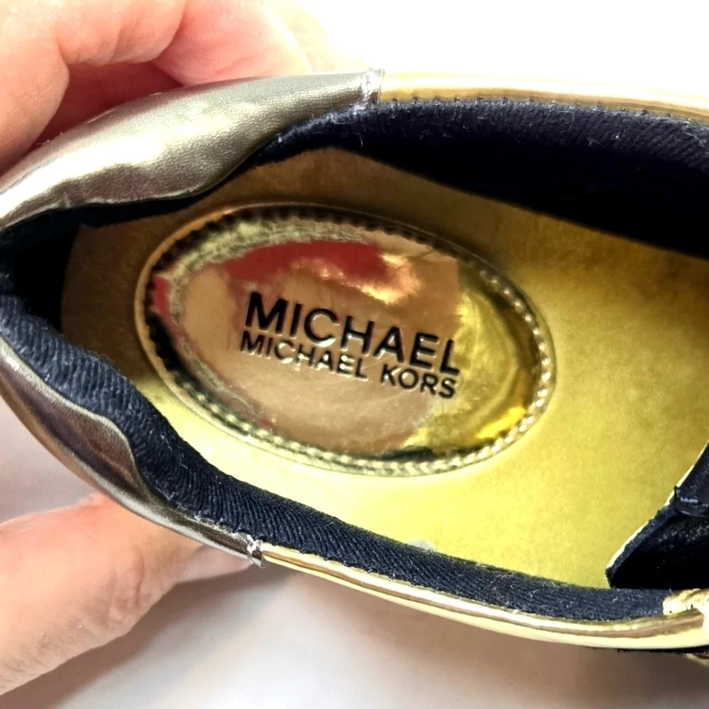 Michael Kors leather sneakers.  Black/metallic gold/white. Blinged out 7…